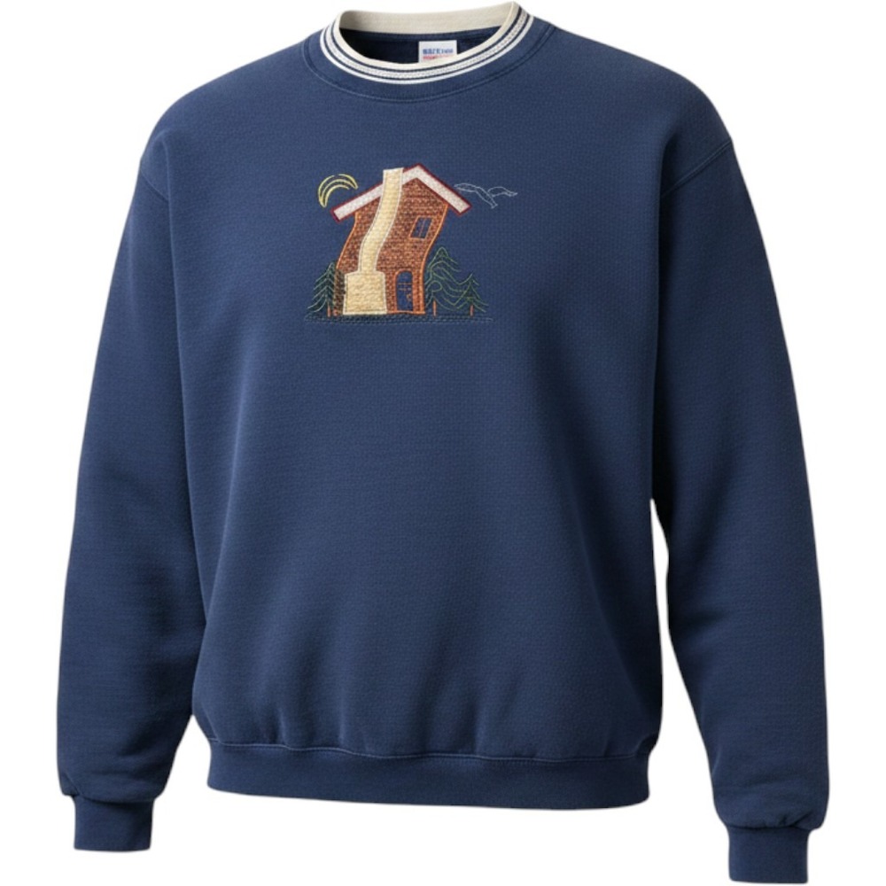Vintage Fruit of the Loom Embroidered Cabin House Mock Neck Sweatshirt Women XXL